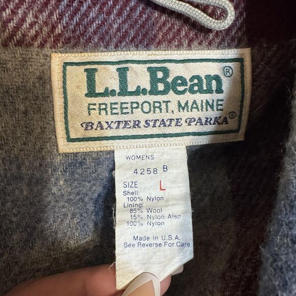 Vintage L.L. Bean Baxter State Parka Womens Large Burgundy Wool Lined USA 90s - Picture 9 of 10
